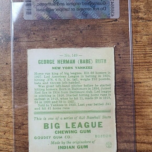 1933 Goudey Babe Ruth #149 custom Baseball card in case with authentication stic - Picture 2 of 2